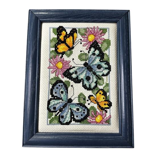 Framed Butterfly and Flower Cross-Stitch Art - Picture 5 of 5